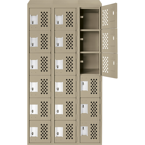 Assembled Lockerettes Clean Line Perforated Economy Lockers, 6 -tier, Bank of 3, 18" x 72" x 12", Steel Dufferin Supply