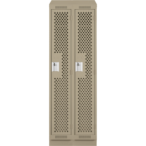 Clean Line Lockers, Bank of 2, 24" x 18" x 82", Steel, Beige, Rivet (Assembled), Perforated Dufferin Supply