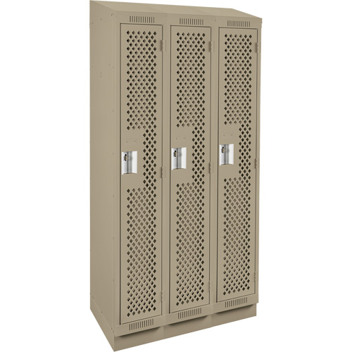Clean Line Lockers, Bank of 3, 36" x 18" x 82", Steel, Beige, Rivet (Assembled), Perforated Dufferin Supply