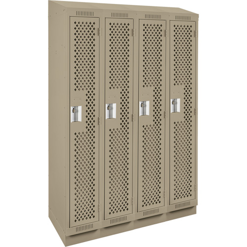 Clean Line Lockers, Bank of 4, 48" x 18" x 82", Steel, Beige, Rivet (Assembled), Perforated Dufferin Supply