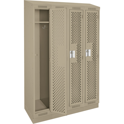 Clean Line Lockers, Bank of 4, 48" x 18" x 82", Steel, Beige, Rivet (Assembled), Perforated Dufferin Supply