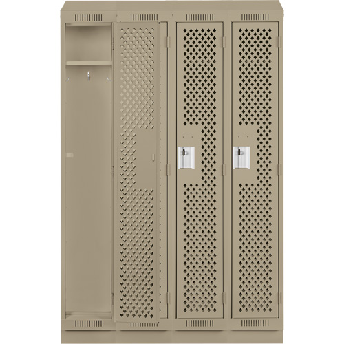 Clean Line Lockers, Bank of 4, 48" x 18" x 82", Steel, Beige, Rivet (Assembled), Perforated Dufferin Supply