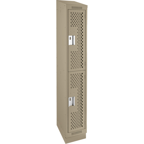 Clean Line Lockers, 2 -tier, 12" x 15" x 82", Steel, Beige, Rivet (Assembled), Perforated Dufferin Supply