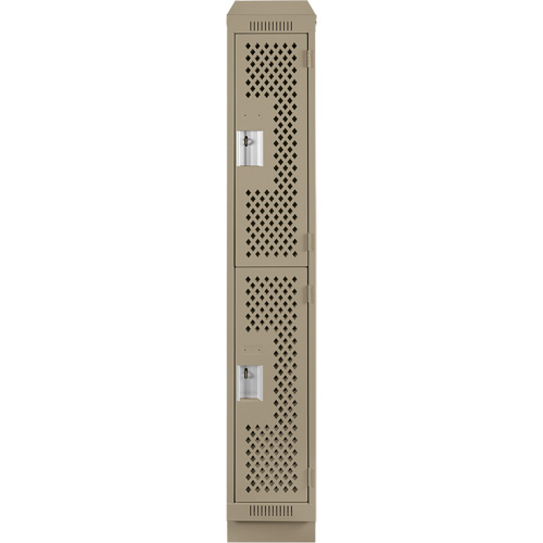 Clean Line Lockers, 2 -tier, 12" x 15" x 82", Steel, Beige, Rivet (Assembled), Perforated Dufferin Supply