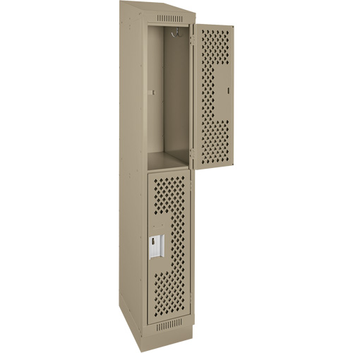 Clean Line Lockers, 2 -tier, 12" x 15" x 82", Steel, Beige, Rivet (Assembled), Perforated Dufferin Supply