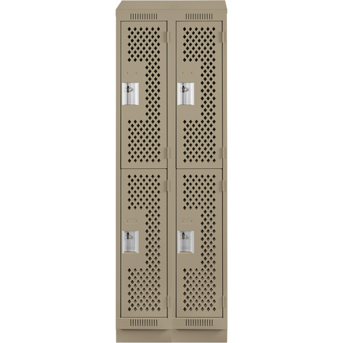 Casiers Clean Line, 2 niveaux, Bloc de 2, 24" x 12" x 82", Acier, Beige, Rivet (assembl&eacute;), Perfor&eacute; Dufferin Supply