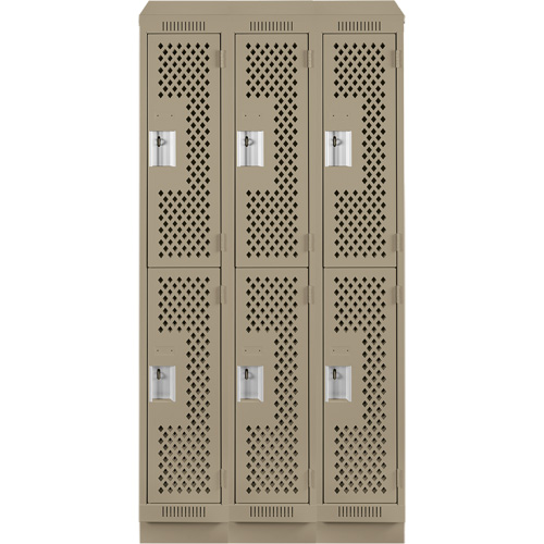Clean Line Lockers, 2 -tier, Bank of 3, 36" x 15" x 82", Steel, Beige, Rivet (Assembled), Perforated Dufferin Supply