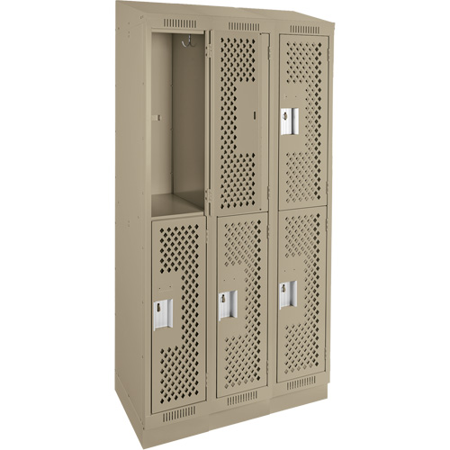 Clean Line Lockers, 2 -tier, Bank of 3, 36" x 15" x 82", Steel, Beige, Rivet (Assembled), Perforated Dufferin Supply