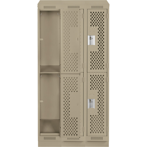Clean Line Lockers, 2 -tier, Bank of 3, 36" x 15" x 82", Steel, Beige, Rivet (Assembled), Perforated Dufferin Supply