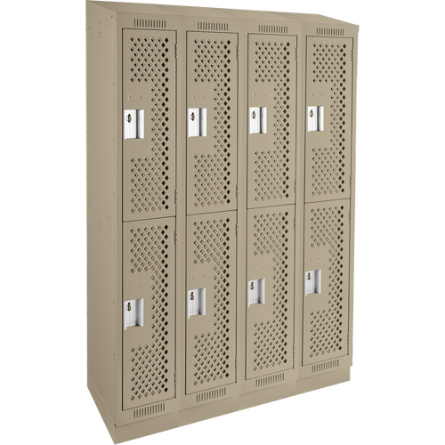 Clean Line Lockers, 2 -tier, Bank of 4, 48" x 15" x 82", Steel, Beige, Rivet (Assembled), Perforated Dufferin Supply