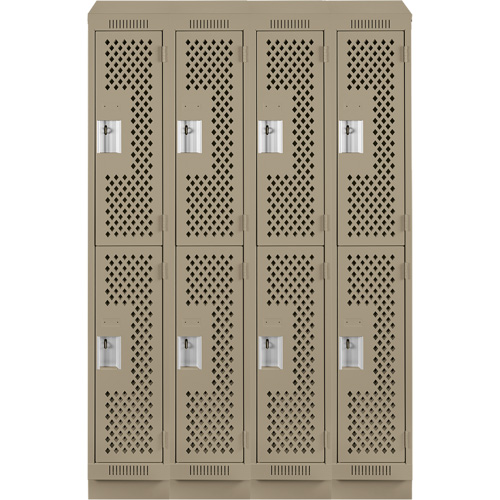 Clean Line Lockers, 2 -tier, Bank of 4, 48" x 15" x 82", Steel, Beige, Rivet (Assembled), Perforated Dufferin Supply