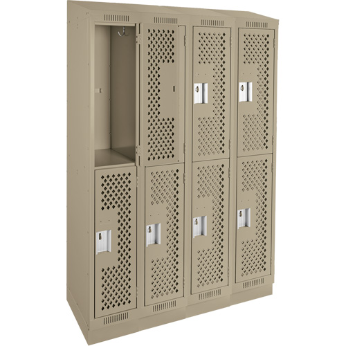Clean Line Lockers, 2 -tier, Bank of 4, 48" x 15" x 82", Steel, Beige, Rivet (Assembled), Perforated Dufferin Supply