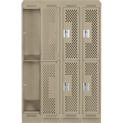 Clean Line Lockers, 2 -tier, Bank of 4, 48" x 15" x 82", Steel, Beige, Rivet (Assembled), Perforated Dufferin Supply
