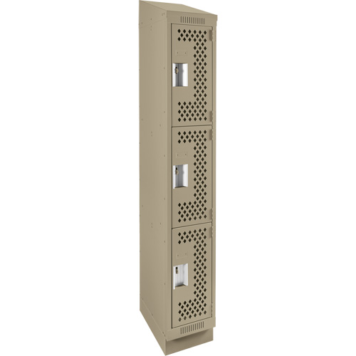 Clean Line Lockers, 3 -tier, 12" x 18" x 82", Steel, Beige, Rivet (Assembled), Perforated Dufferin Supply