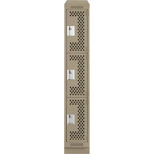Clean Line Lockers, 3 -tier, 12" x 18" x 82", Steel, Beige, Rivet (Assembled), Perforated Dufferin Supply
