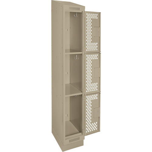Clean Line Lockers, 3 -tier, 12" x 18" x 82", Steel, Beige, Rivet (Assembled), Perforated Dufferin Supply