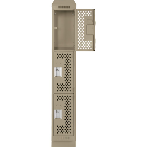 Clean Line Lockers, 3 -tier, 12" x 18" x 82", Steel, Beige, Rivet (Assembled), Perforated Dufferin Supply