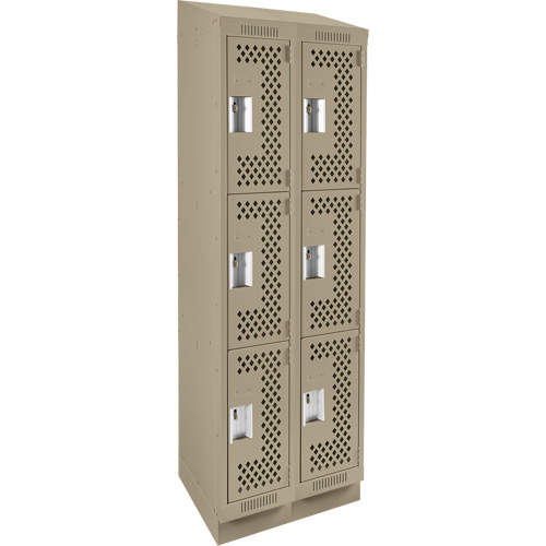 Clean Line Lockers, 3 -tier, Bank of 2, 24" x 18" x 82", Steel, Beige, Rivet (Assembled), Perforated Dufferin Supply