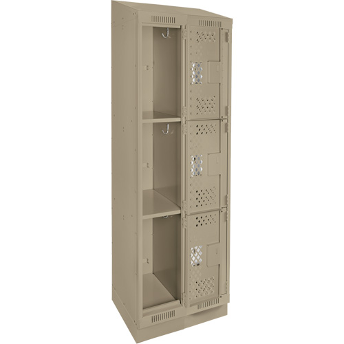 Clean Line Lockers, 3 -tier, Bank of 2, 24" x 18" x 82", Steel, Beige, Rivet (Assembled), Perforated Dufferin Supply