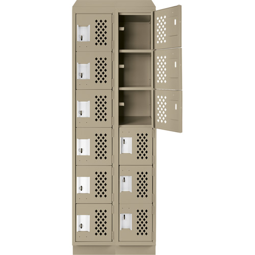 Assembled Lockerettes Clean Line Perforated Economy Lockers, 6 -tier, Bank of 2, 18" x 72" x 12", Steel Dufferin Supply