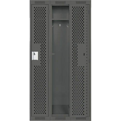 Clean Line Lockers, Bank of 3, 36" x 15" x 72", Steel, Charcoal, Rivet (Assembled), Perforated Dufferin Supply