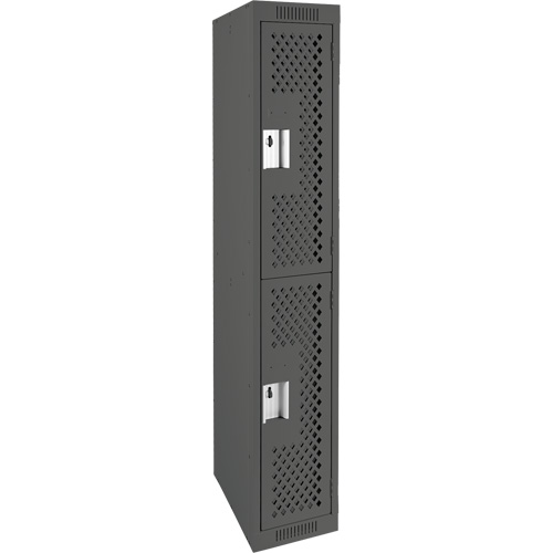 Clean Line Lockers, 2 -tier, 12" x 15" x 72", Steel, Charcoal, Rivet (Assembled), Perforated Dufferin Supply