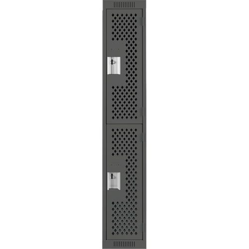 Clean Line Lockers, 2 -tier, 12" x 15" x 72", Steel, Charcoal, Rivet (Assembled), Perforated Dufferin Supply