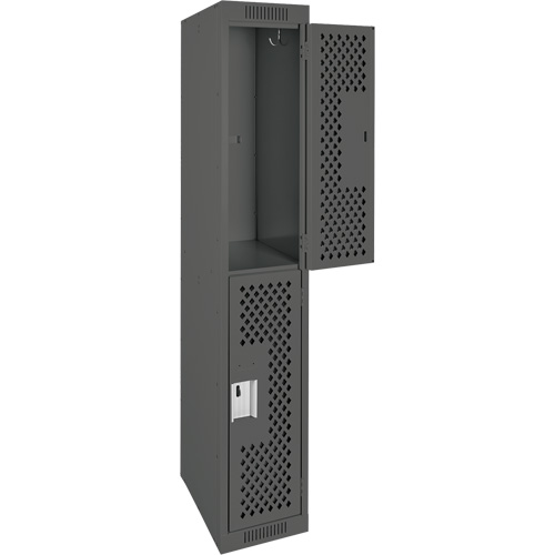 Clean Line Lockers, 2 -tier, 12" x 15" x 72", Steel, Charcoal, Rivet (Assembled), Perforated Dufferin Supply