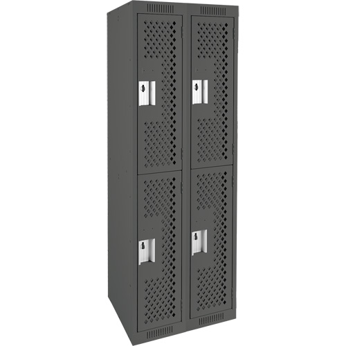 Clean Line Lockers, 2 -tier, Bank of 2, 24" x 12" x 72", Steel, Charcoal, Rivet (Assembled), Perforated Dufferin Supply