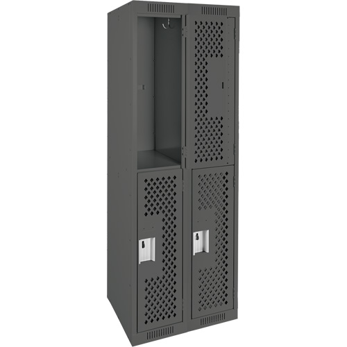 Clean Line Lockers, 2 -tier, Bank of 2, 24" x 12" x 72", Steel, Charcoal, Rivet (Assembled), Perforated Dufferin Supply