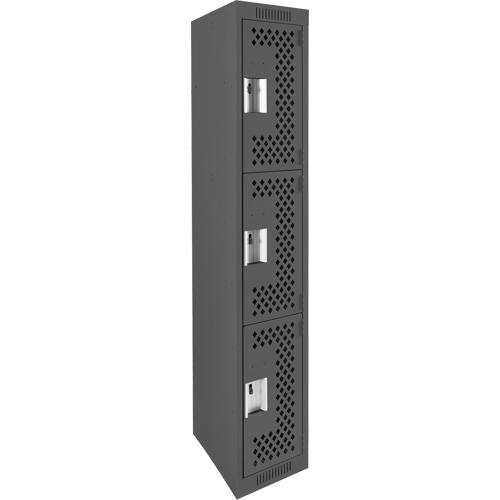 Clean Line Lockers, 3 -tier, 12" x 12" x 72", Steel, Charcoal, Rivet (Assembled), Perforated Dufferin Supply