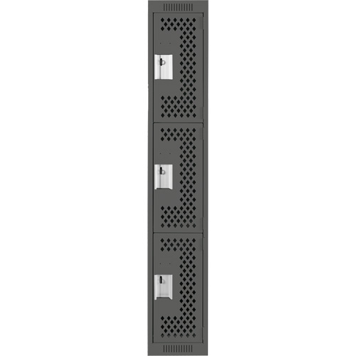 Clean Line Lockers, 3 -tier, 12" x 12" x 72", Steel, Charcoal, Rivet (Assembled), Perforated Dufferin Supply
