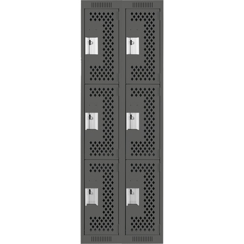 Clean Line Lockers, 3 -tier, Bank of 2, 24" x 12" x 72", Steel, Charcoal, Rivet (Assembled), Perforated Dufferin Supply