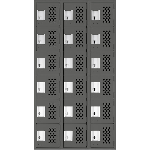 Assembled Lockerettes Clean Line Perforated Economy Lockers, 6 -tier, Bank of 3, 18" x 72" x 12", Steel Dufferin Supply