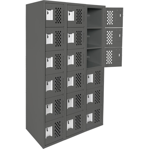 Assembled Lockerettes Clean Line Perforated Economy Lockers, 6 -tier, Bank of 3, 18" x 72" x 12", Steel Dufferin Supply