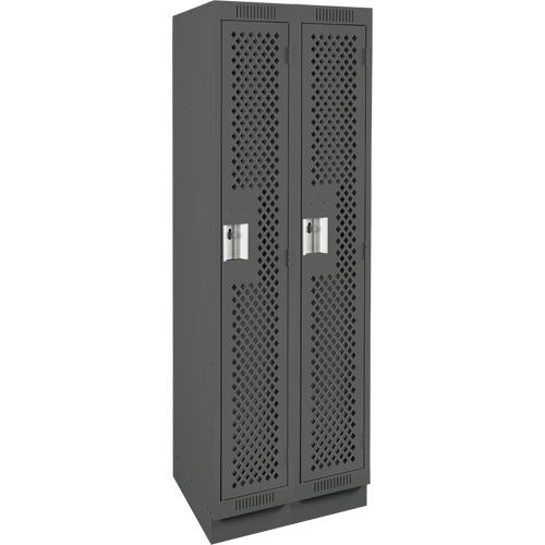Clean Line Lockers, Bank of 2, 24" x 15" x 76", Steel, Charcoal, Rivet (Assembled), Perforated Dufferin Supply