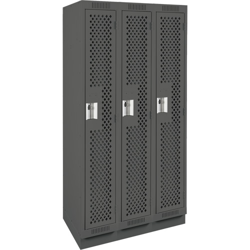 Clean Line Lockers, Bank of 3, 36" x 15" x 76", Steel, Charcoal, Rivet (Assembled), Perforated Dufferin Supply