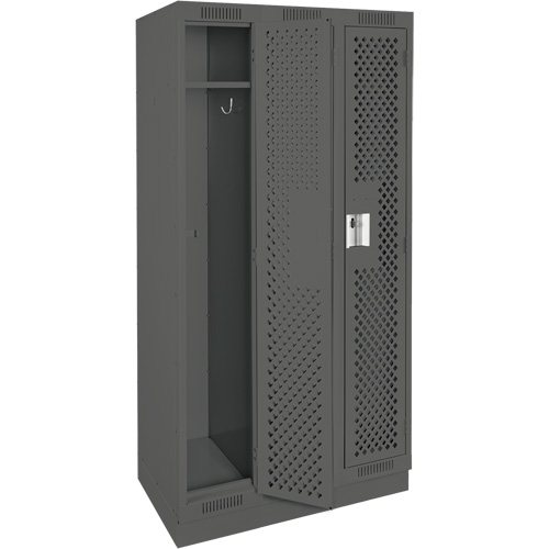 Clean Line Lockers, Bank of 3, 36" x 15" x 76", Steel, Charcoal, Rivet (Assembled), Perforated Dufferin Supply