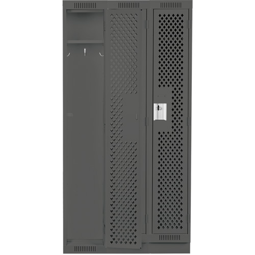 Clean Line Lockers, Bank of 3, 36" x 15" x 76", Steel, Charcoal, Rivet (Assembled), Perforated Dufferin Supply