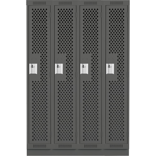 Clean Line Lockers, Bank of 4, 48" x 15" x 76", Steel, Charcoal, Rivet (Assembled), Perforated Dufferin Supply
