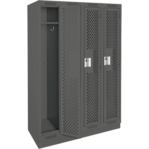 Clean Line Lockers, Bank of 4, 48" x 15" x 76", Steel, Charcoal, Rivet (Assembled), Perforated Dufferin Supply
