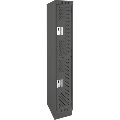 Clean Line Lockers, 2 -tier, 12" x 12" x 76", Steel, Charcoal, Rivet (Assembled), Perforated Dufferin Supply