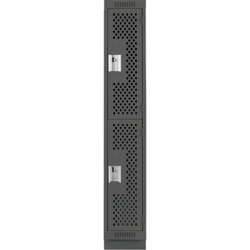 Clean Line Lockers, 2 -tier, 12" x 12" x 76", Steel, Charcoal, Rivet (Assembled), Perforated Dufferin Supply