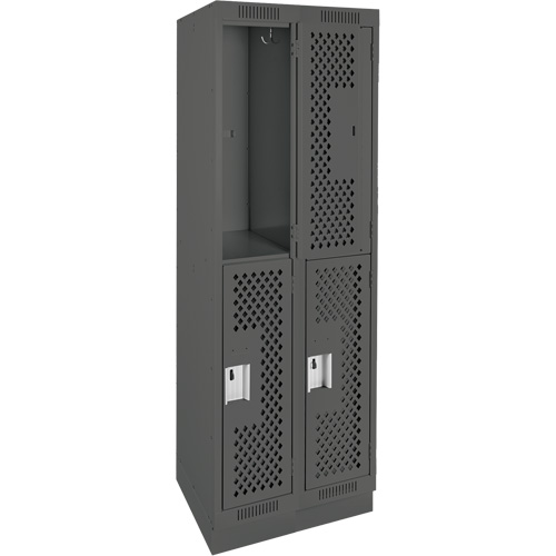 Clean Line Lockers, 2 -tier, Bank of 2, 24" x 12" x 76", Steel, Charcoal, Rivet (Assembled), Perforated Dufferin Supply