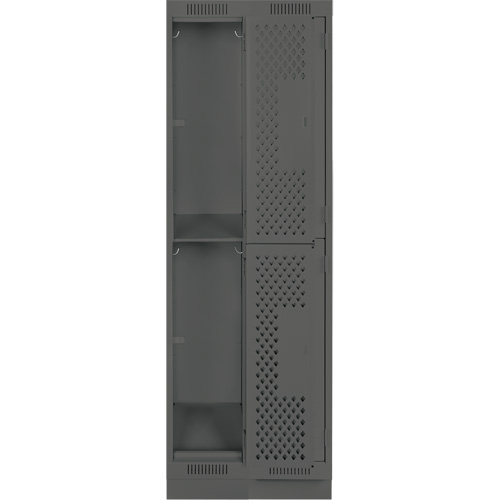 Clean Line Lockers, 2 -tier, Bank of 2, 24" x 12" x 76", Steel, Charcoal, Rivet (Assembled), Perforated Dufferin Supply