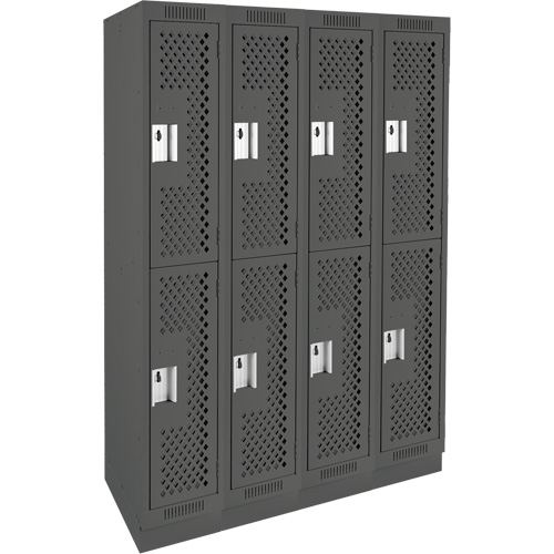 Clean Line Lockers, 2 -tier, Bank of 4, 48" x 12" x 76", Steel, Charcoal, Rivet (Assembled), Perforated Dufferin Supply