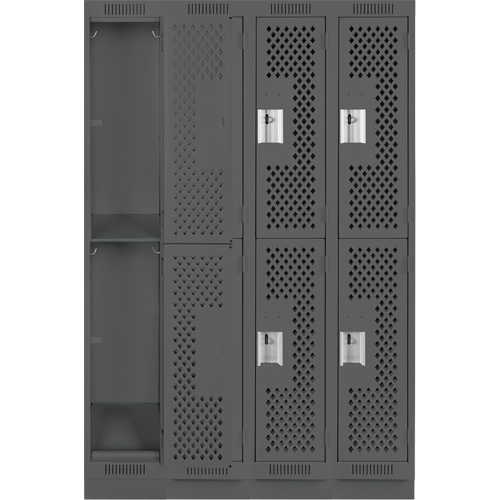 Clean Line Lockers, 2 -tier, Bank of 4, 48" x 12" x 76", Steel, Charcoal, Rivet (Assembled), Perforated Dufferin Supply