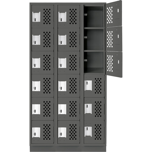 Clean-Line Perforated Lockerette, 6 -tier, Bank of 3, 15" x 72" x 12", Steel Dufferin Supply