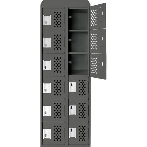 Assembled Lockerettes Clean Line Perforated Economy Lockers, 6 -tier, Bank of 2, 18" x 72" x 12", Steel Dufferin Supply