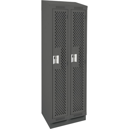 Clean Line Lockers, Bank of 2, 24" x 18" x 82", Steel, Charcoal, Rivet (Assembled), Perforated Dufferin Supply